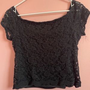 Lace/Knit black crop top off the shoulder